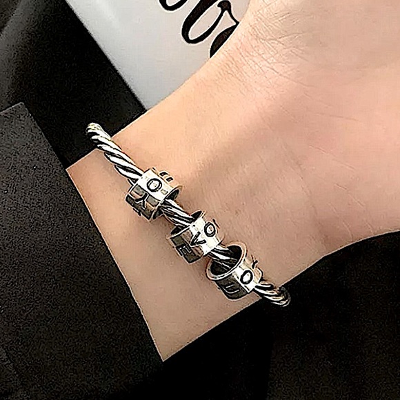 I Love You Twirling Cuff Sterling Silver Bangle Bracelet - Picture 1 of 9